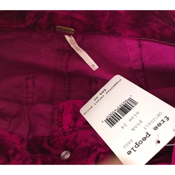 FREE PEOPLE PINK VELVET CROP FLARE JEANS 24 - Picture 5 of 6